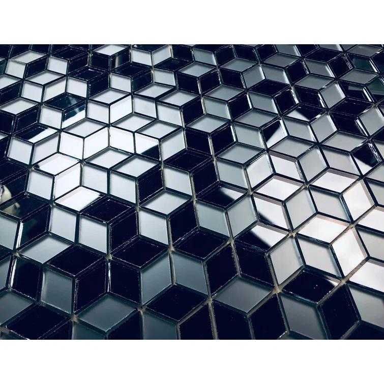 Musico 1.625 in. x 1.875 in. Multifinish Glass Mirror Straight Edge Diamond Cubed Mosaic Decorative Kitchen & Bathroom Wall Tile