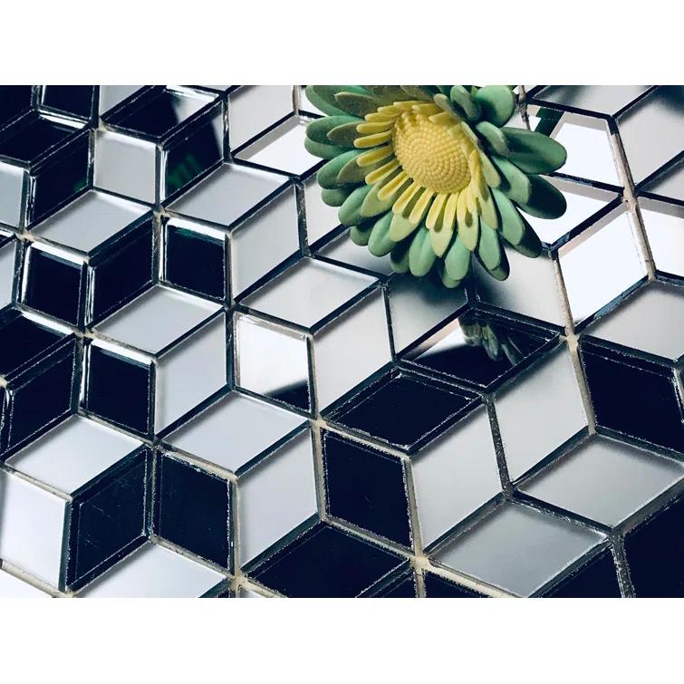 Musico 1.625 in. x 1.875 in. Multifinish Glass Mirror Straight Edge Diamond Cubed Mosaic Decorative Kitchen & Bathroom Wall Tile