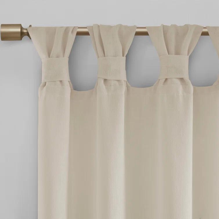 Madison Park Rosette Floral Embellished Cuff Tab Top Solid Single Curtain Panel