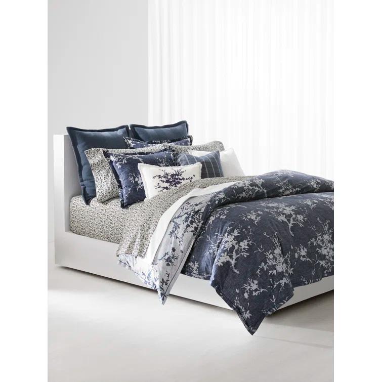 Lauren Ralph Lauren Eva Navy Pima Cotton Reversible Traditional 3 Piece Duvet Cover Set