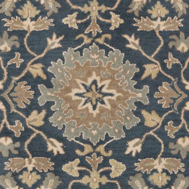 Arden Floral Handmade Tufted Wool Navy/Brown/Light Beige Area Rug