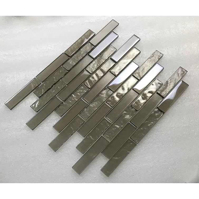 Landscape 1 in. x 4 in. Translucent Glass Plastic Face Mounted Brick Mosaic Designer Pool Tile