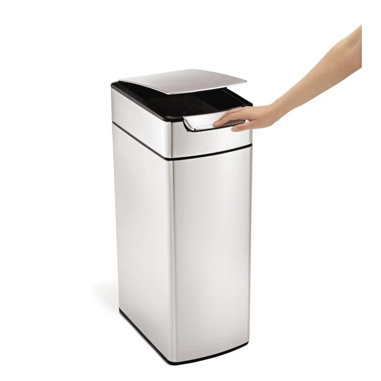 simplehuman 40 Liter / 10.6 Gallon Slim Touch-Bar Kitchen Trash Can, Brushed Stainless Steel