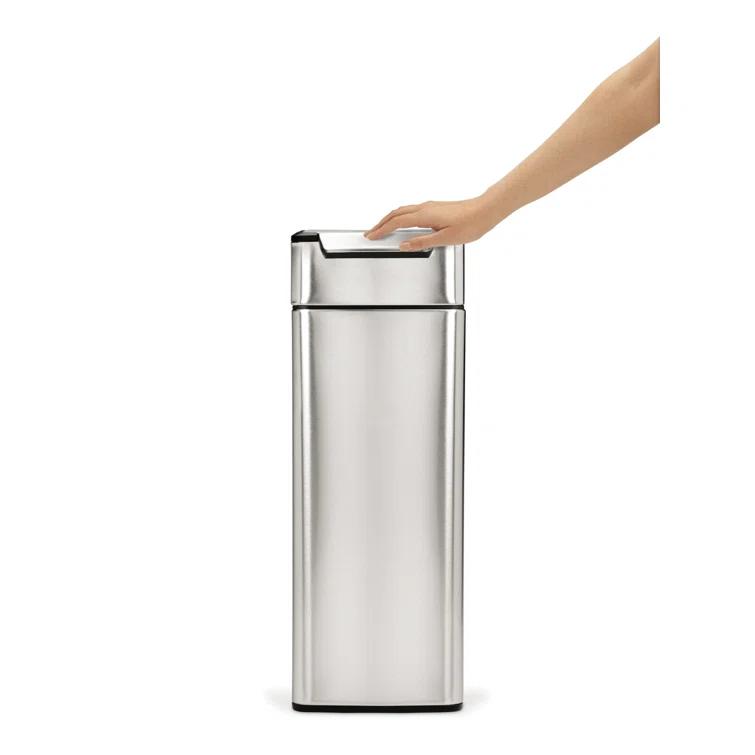 simplehuman 40 Liter / 10.6 Gallon Slim Touch-Bar Kitchen Trash Can, Brushed Stainless Steel