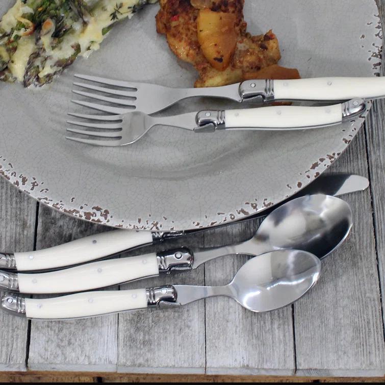 20pc Stainless Steel Laguiole Wood Grain Flatware Set Brown - French Home: Silverware Set, Ergonomic Grip, Service for 4