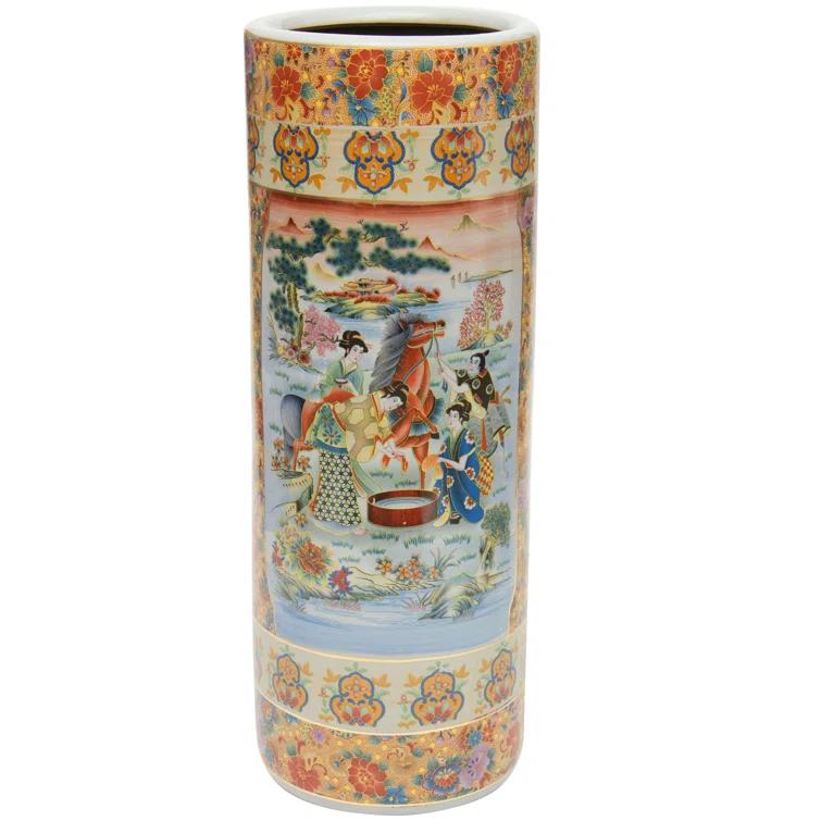 24" Horse in Meadow Porcelain Umbrella Stand