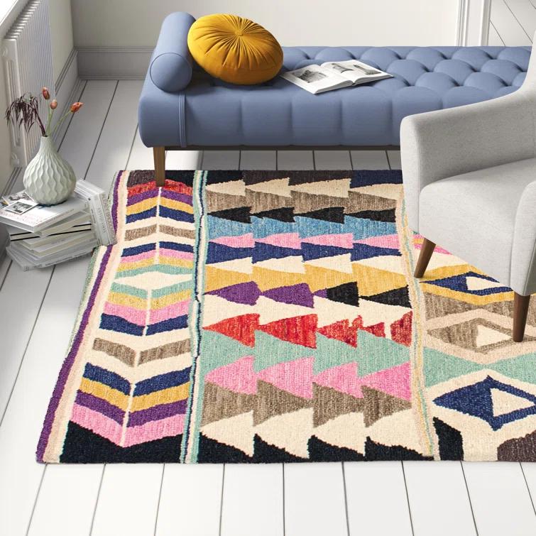 Leiarna Geometric Wool Runner Rug for Living Room Bedroom Dining Room Entryway Hallway Kitchen, Multicolor/Black