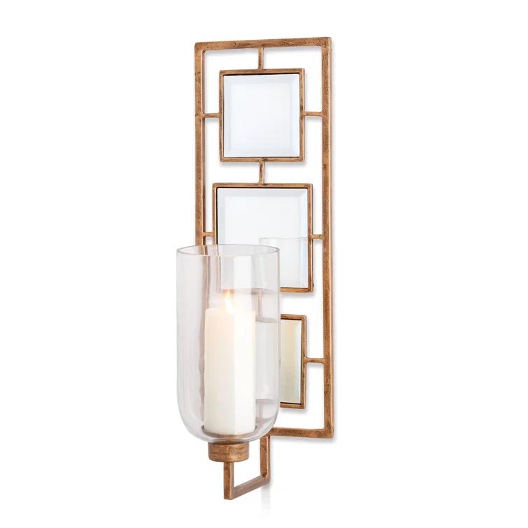 Antique Gold Glass Hurricane Wall Candle Sconce