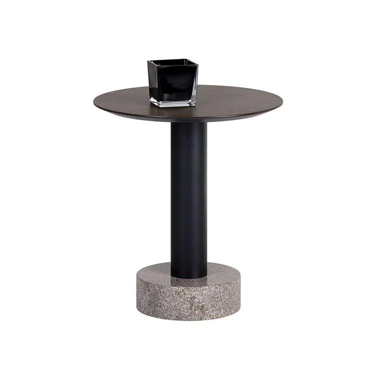Round Black Oak and Marble End Table