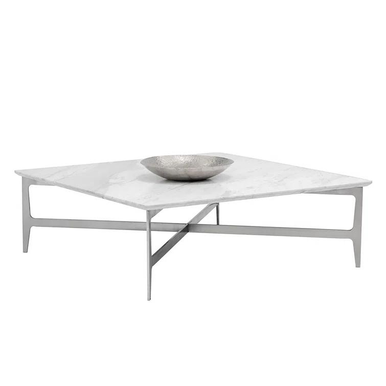 Clearwater 47" White Marble and Wood Outdoor Coffee Table