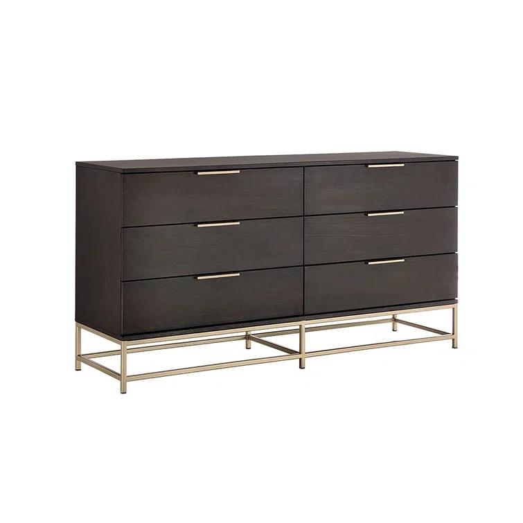 Transitional Charcoal Gray and Gold Dresser with 6 Soft Close Drawers