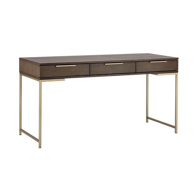 Transitional Brown Wood Home Office Desk with Drawers