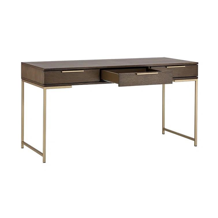Transitional Brown Wood Home Office Desk with Drawers