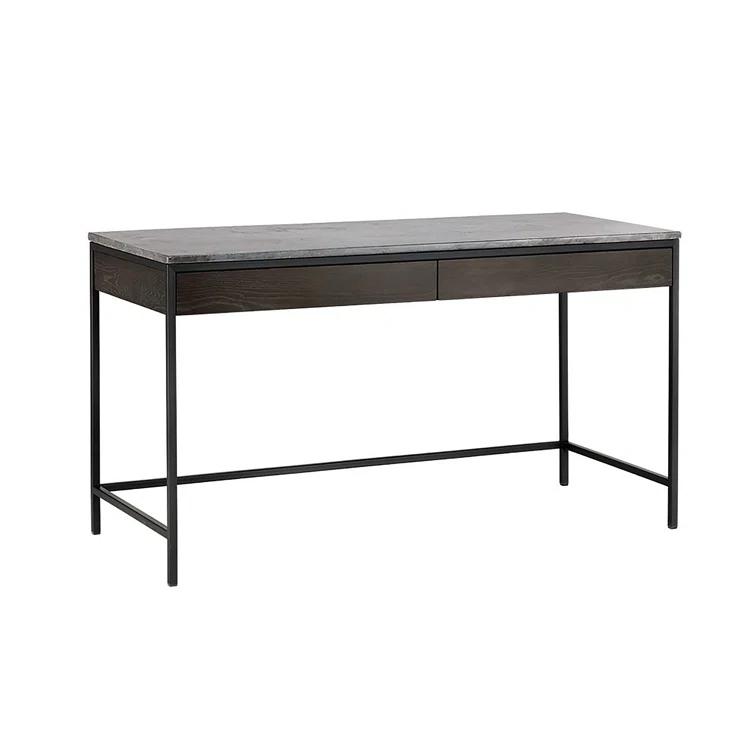 Gray Oak and Marble Home Office Desk with Drawer
