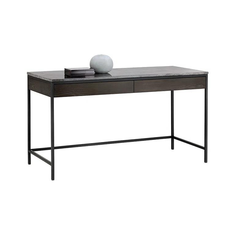 Gray Oak and Marble Home Office Desk with Drawer