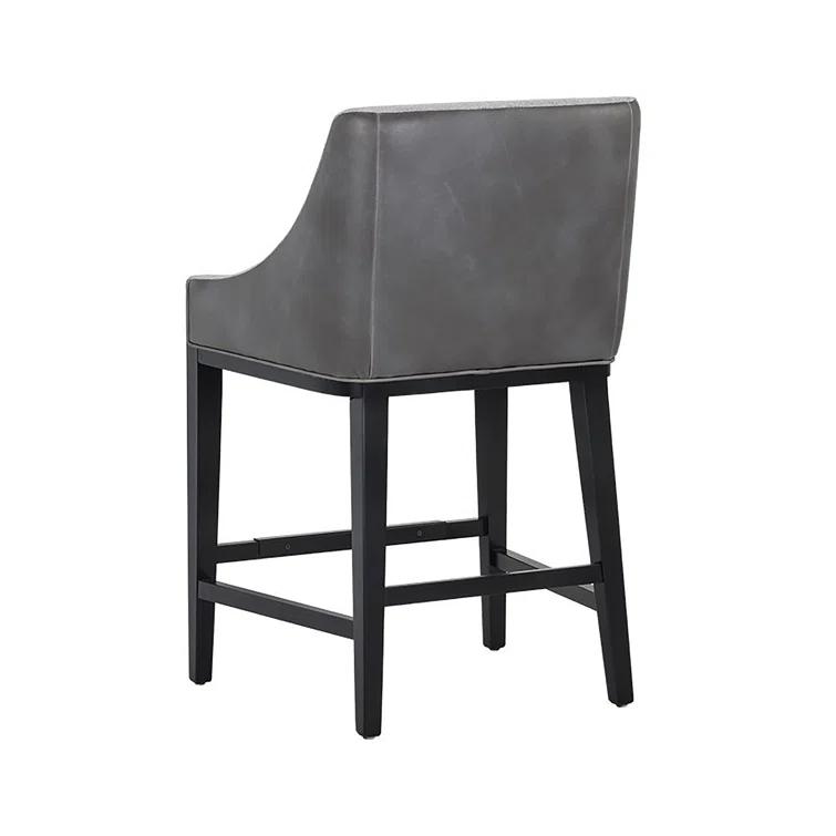 Aurora Transitional Barstool in Overcast Grey Leather and Polo Club Stone