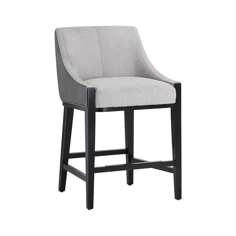 Aurora Transitional Barstool in Overcast Grey Leather and Polo Club Stone