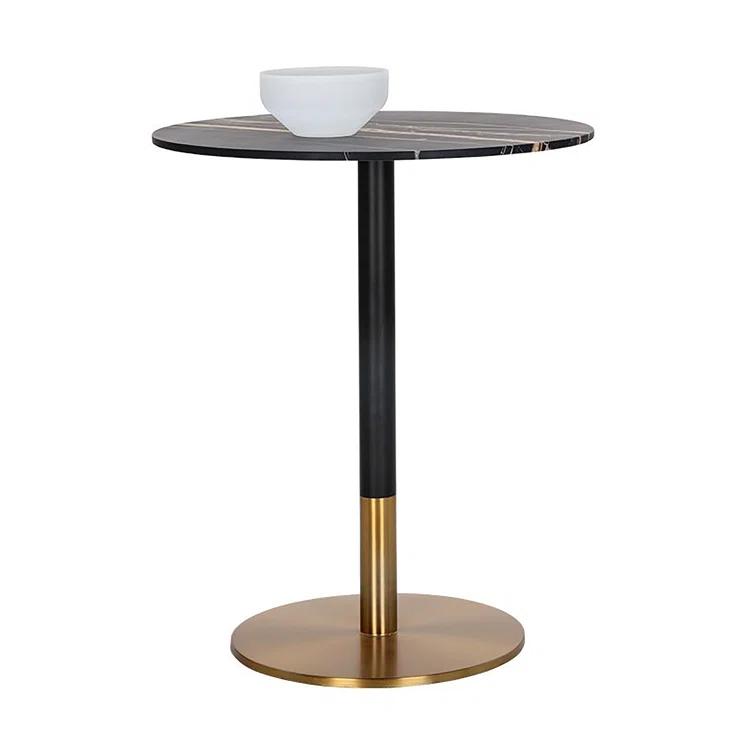 Round Black Marble Bar Height Dining Table with Gold Base