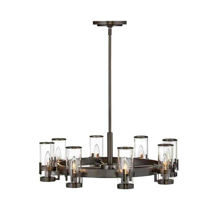Reeve 8-Light Wagon Wheel Chandelier with Glass Shades