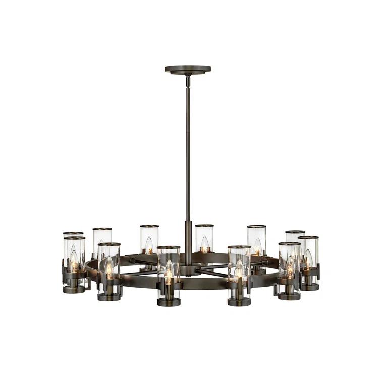 Reeve 12-Light Black Oxide Wagon Wheel Chandelier with Clear Glass