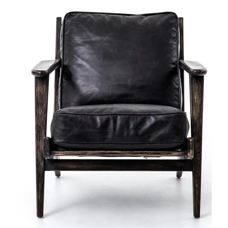 Landon Ebony Leather Lounge Chair with Distressed Oak Frame