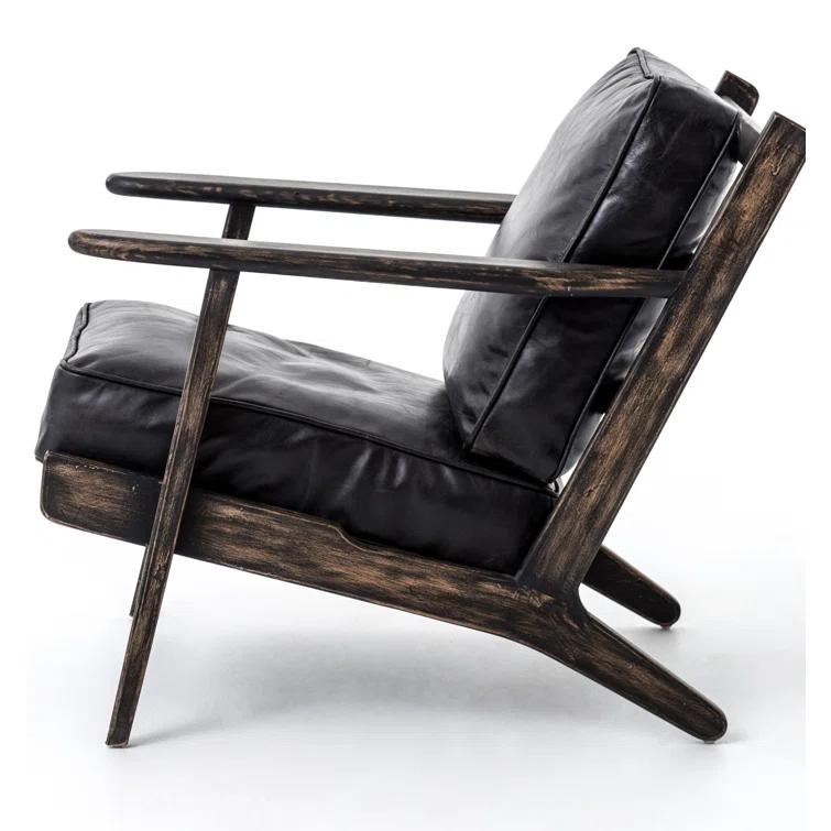 Landon Ebony Leather Lounge Chair with Distressed Oak Frame