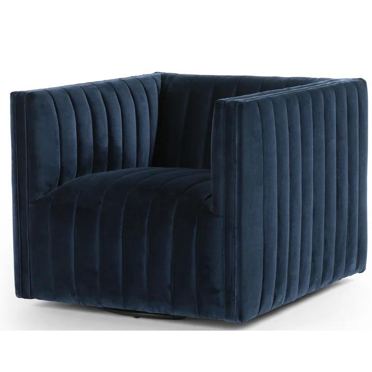 Sapphire Navy Swivel Glove Chair in Luxurious Leather and Wood