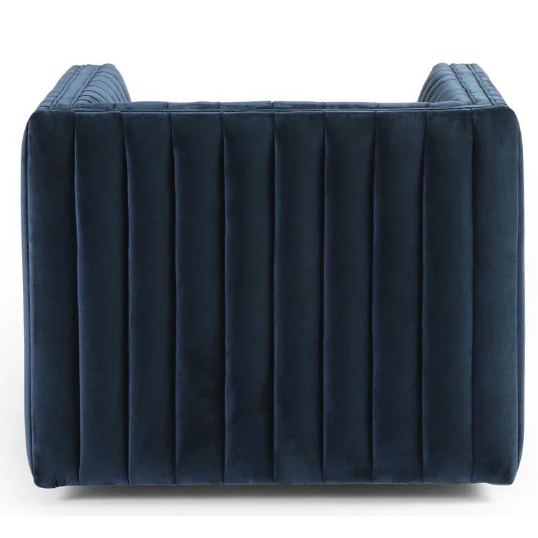 Sapphire Navy Swivel Glove Chair in Luxurious Leather and Wood