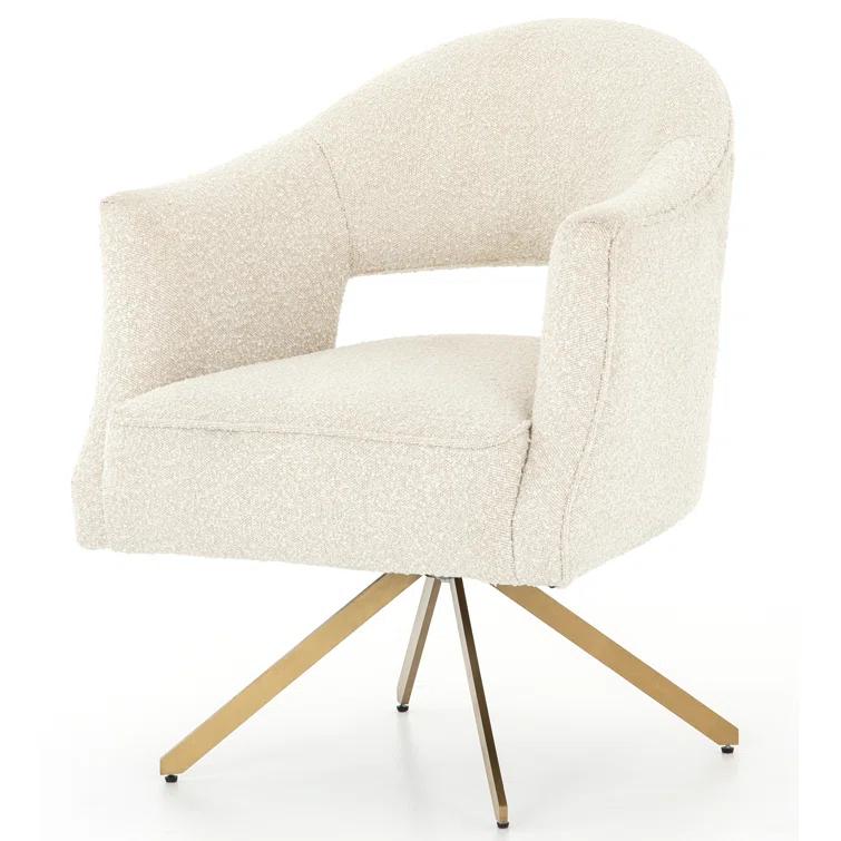 Cream Boucle Swivel Task Chair with Brass Legs
