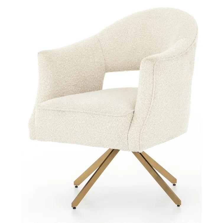 Cream Boucle Swivel Task Chair with Brass Legs