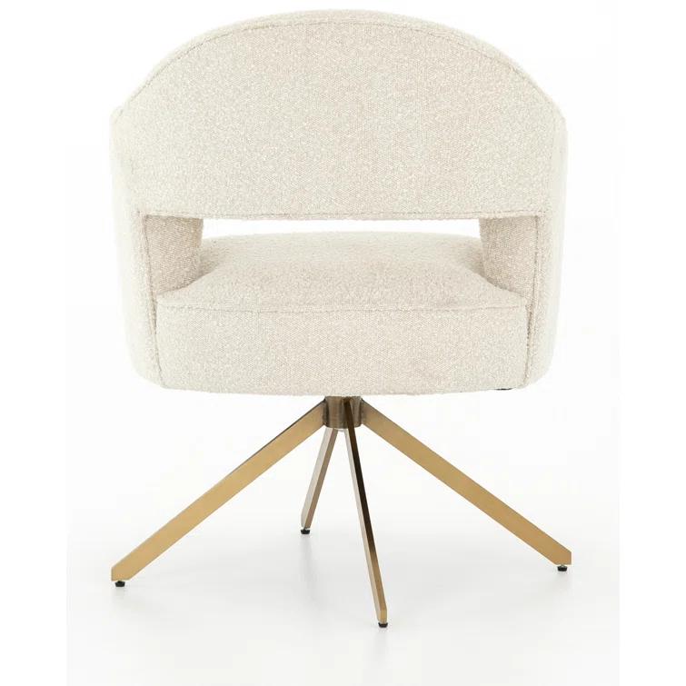 Cream Boucle Swivel Task Chair with Brass Legs