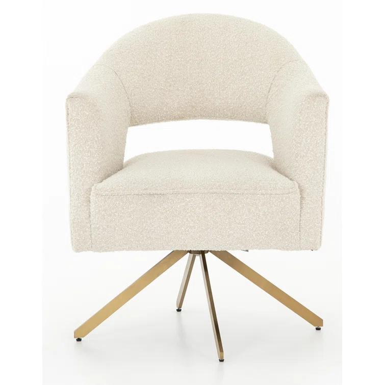 Cream Boucle Swivel Task Chair with Brass Legs