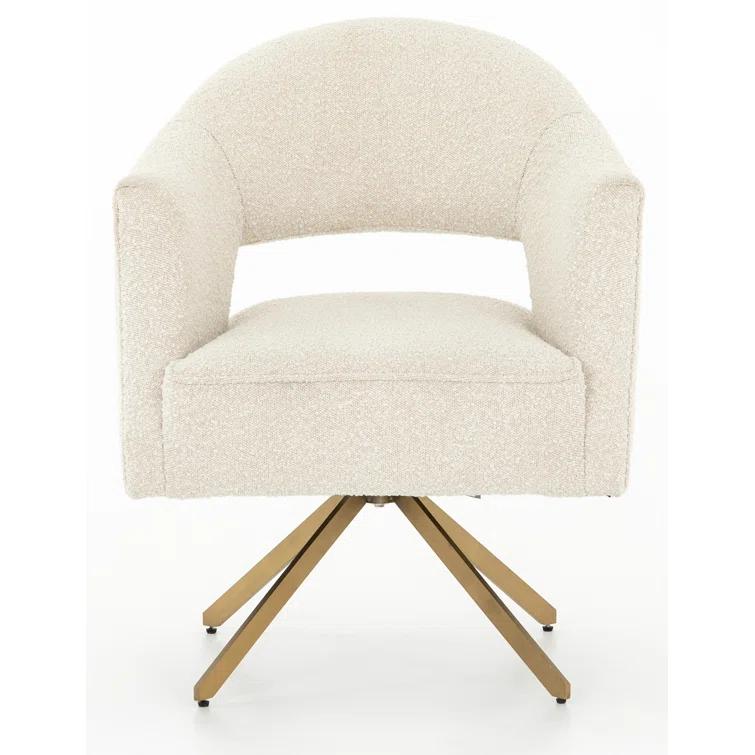 Cream Boucle Swivel Task Chair with Brass Legs