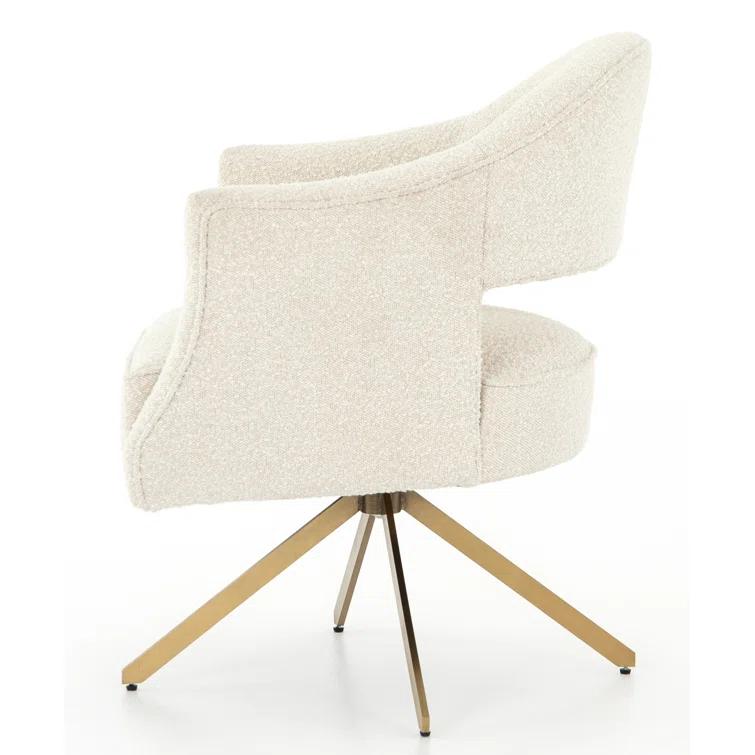 Cream Boucle Swivel Task Chair with Brass Legs