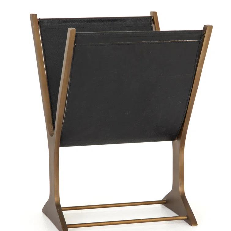 Rustic Brass and Black Faux Leather Magazine Rack