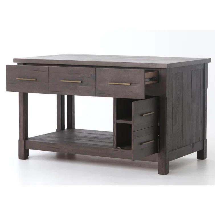 Acacia Wood Brown Rectangular Kitchen Island with Concrete Top