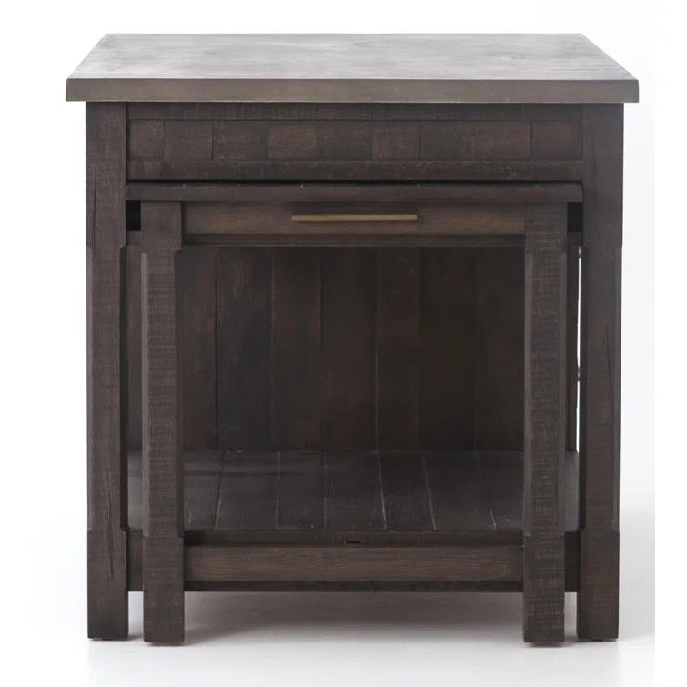 Acacia Wood Brown Rectangular Kitchen Island with Concrete Top
