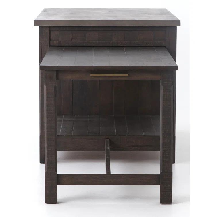 Acacia Wood Brown Rectangular Kitchen Island with Concrete Top