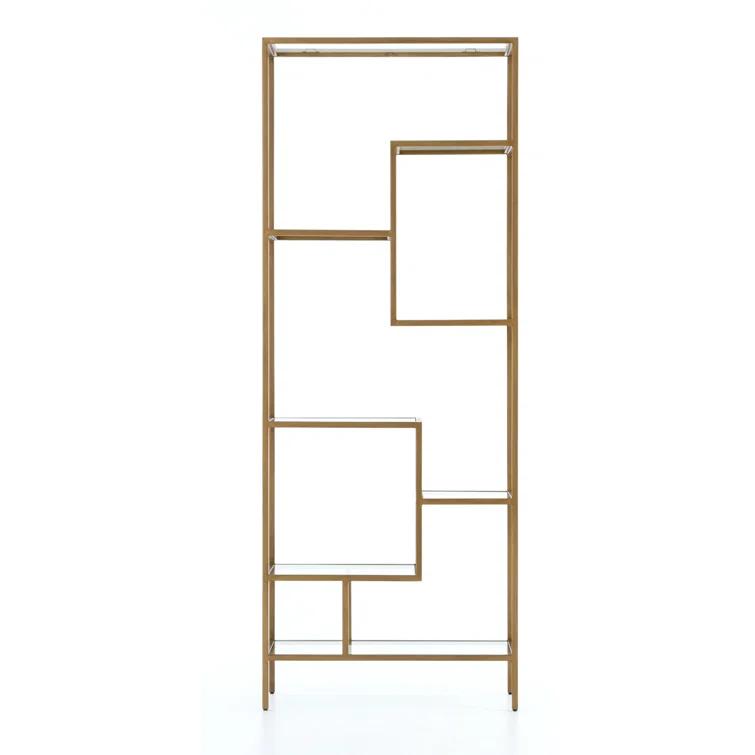 Helena Antique Brass 102'' Industrial Glass Bookcase