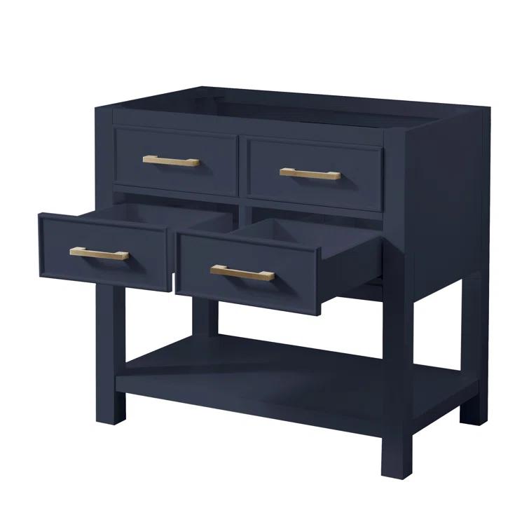 Brooks Navy Blue 31'' Transitional Single Sink Vanity with White Engineered Stone Top
