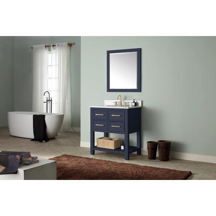Navy Blue Solid Wood 30" Vanity with Stone Top