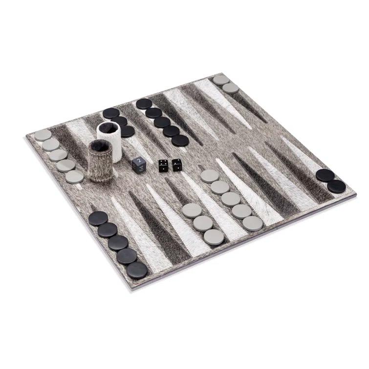 Hampton Black and Gray Leather Backgammon Board Game Set