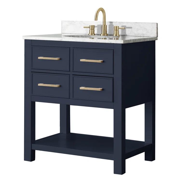 Navy Blue Solid Wood 30" Vanity with Stone Top