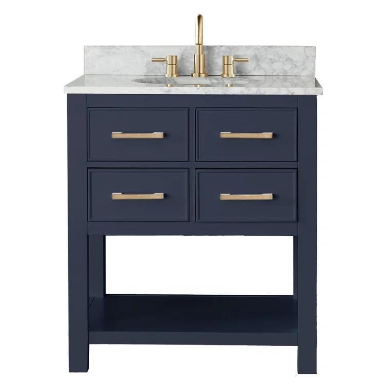 Navy Blue Solid Wood 30" Vanity with Stone Top