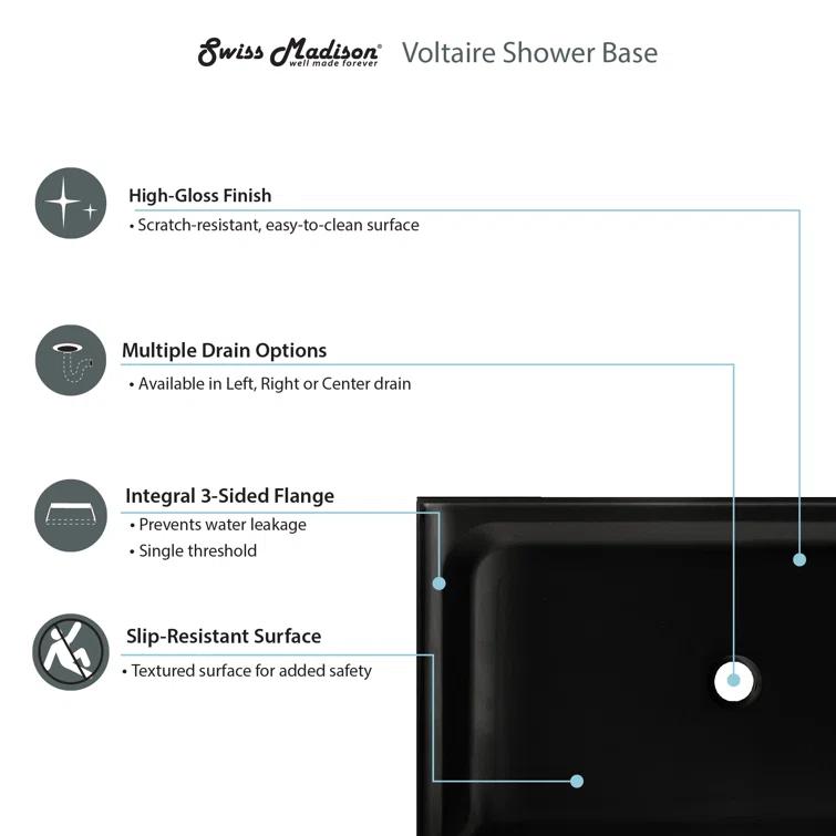 Voltaire 36" x 36" Single-Threshold, Center Drain, Shower Base