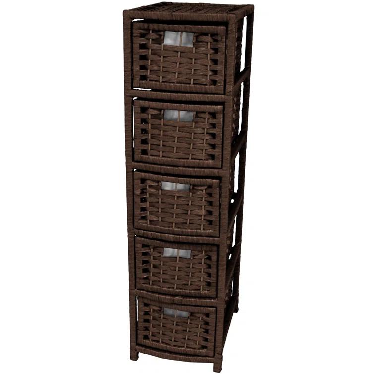 Oriental Furniture Natural Fiber Occasional Chest, 5 Drawer, Mocha color