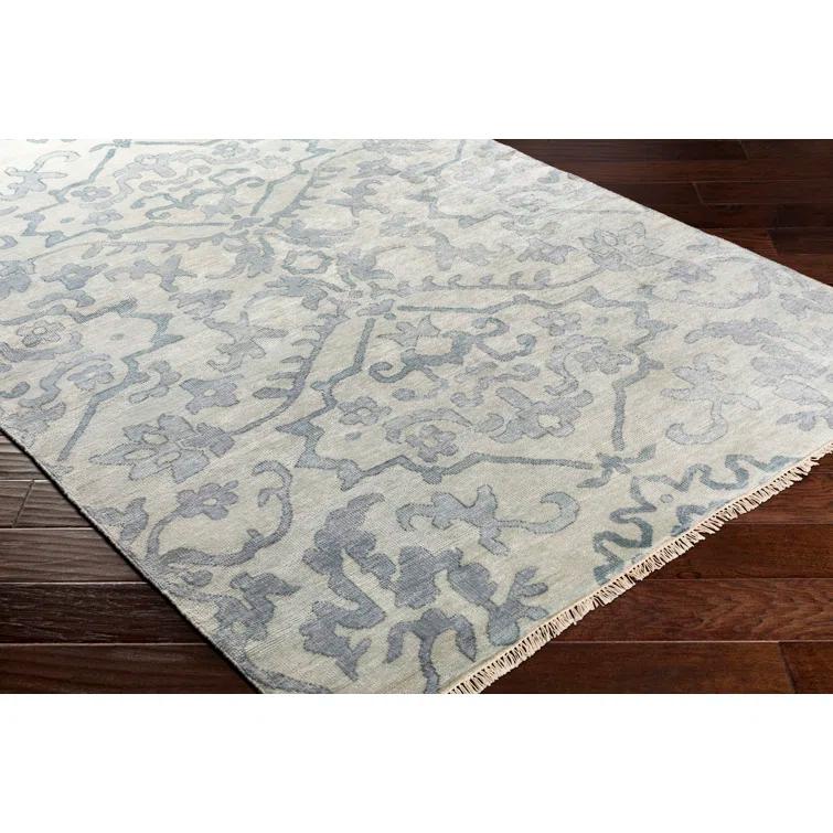 Blue Wool Hand-Knotted Floral 6' x 9' Area Rug