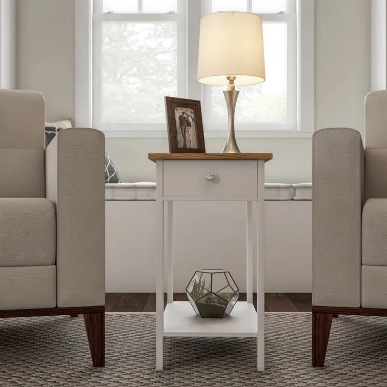 Lavish Home Small Side Table with Drawer - Nightstand with Shelf for Bedroom or Dorm - Narrow End Table for Living Room or Entryway