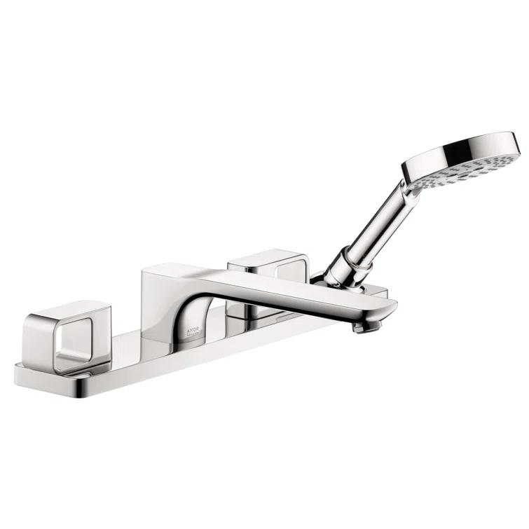 Double Handle Deck Mounted Roman Tub Faucet Trim with Diverter and Handshower