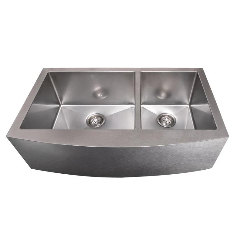 ZLINE 36 in. Courchevel Farmhouse Apron Mount Double Bowl DuraSnow Stainless Steel Kitchen Sink W/ Bottom Grid (SA60D-36S)